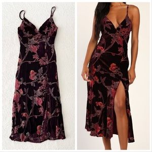 NWOT Lulus Divine Allure Burgundy Floral Burnout Velvet Midi Dress Large